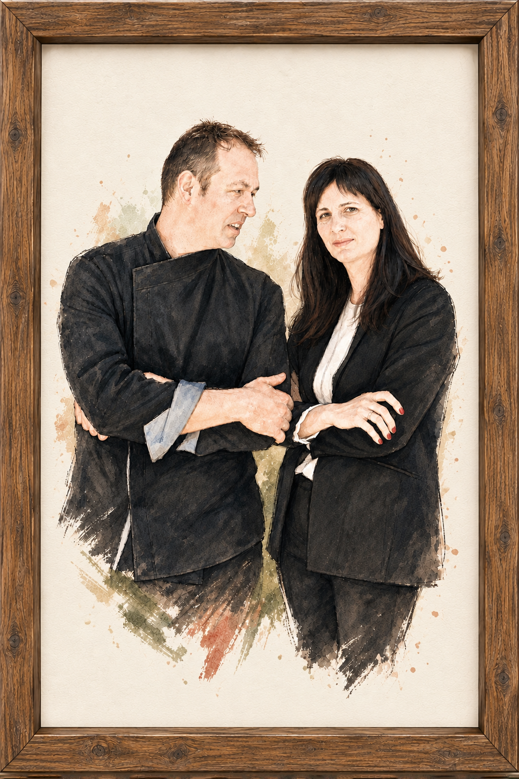 Cuadro de José Andrés y Jessica con marco de madera, de La Capilleta